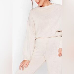 Nasty Gal Cream Knit 2-Piece Lounge Set – Cozy Neutral XL